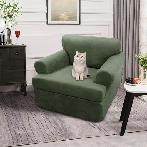 Miniatura 6 de Fundas para Sillón de 2 Piezas con Cojín en T, Fundas de Aspecto de Cuero para Sofá, Fundas para Sillas, Protector de Muebles Elástico, Funda