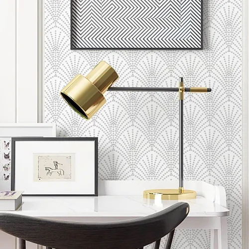 Miniatura 5 de Ismoon Papel tapiz geométrico de 17.3 x 393 pulgadas, papel tapiz blanco y plateado, papel tapiz moderno autoadhesivo de pared, papel de contacto