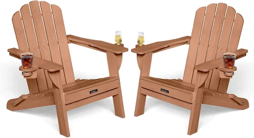 Miniatura 52 de Silla Adirondack plegable, silla Adirondack de HDPE con 2 soportes para tazas, sillas para fogatas al aire libre de fácil montaje para patio