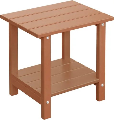 Miniatura 22 de Mesa auxiliar redonda de 2 niveles para exteriores con veta similar a la madera, mesa auxiliar Adirondack de HDPE para patio, mesa auxiliar Azul