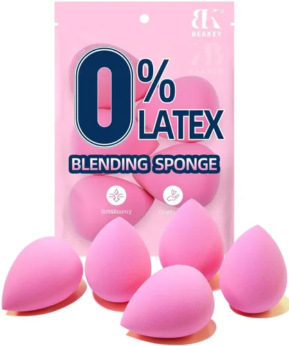 Miniatura 12 de BEAKEY Juego de esponjas de maquillaje, 5 esponjas de mezcla de base, esponjas de belleza impecables para líquidos, crema y polvo, esponjas de Negro