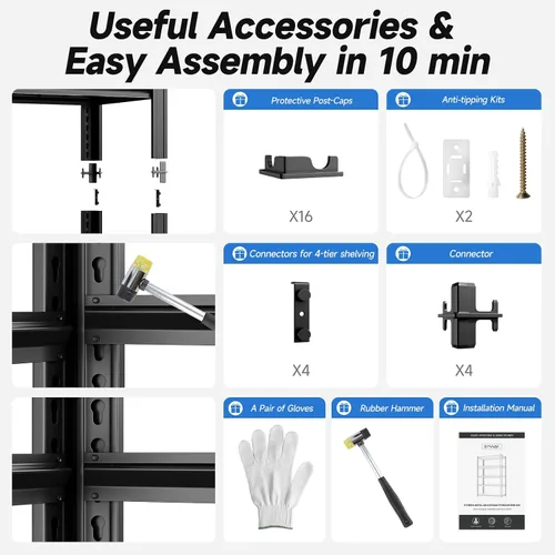 Miniatura 7 de Estante de garaje de 4 niveles de 40 pulgadas de ancho x 19.7 pulgadas de profundidad x 60 pulgadas de alto, estantería de metal resistente