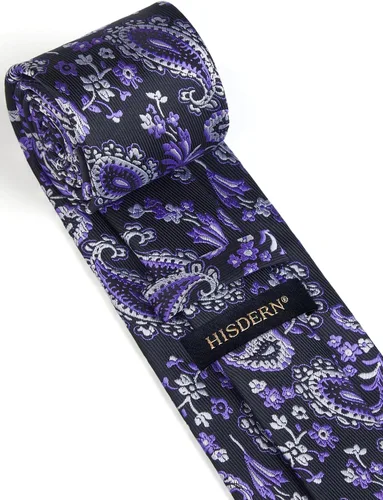 Miniatura 146 de HISDERN Corbatas para hombre, corbata de cachemira y bolsillo cuadrado tejido clásico floral para hombre, corbata de fiesta de boda