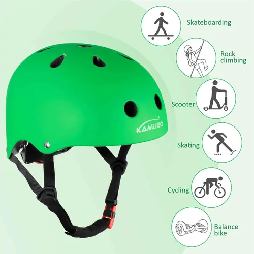 Miniatura 7 de KAMUGO - Casco ajustable para niños, con equipo de protección deportiva, rodilleras, coderas, muñequeras para niños de 2 a 8 años, para niños y Verde