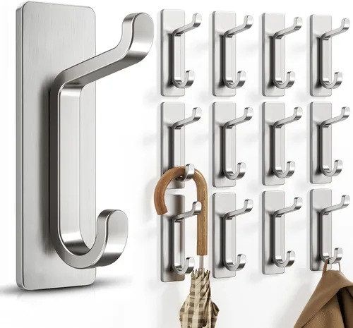 Miniatura 11 de Ganchos de Pared Autoadhesivos para Colgar: Extra Fuertes 13 LB, Gancho para Abrigo, Toalla en Baños, Ducha, Cocina, Pared, Gancho de Puerta, Níquel