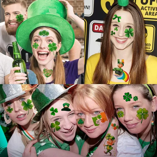 Miniatura 4 de VANTATY 32 hojas 248+ piezas Tatuajes temporales del día de San Patricio para niños, niñas, mujeres, hombres, adultos, accesorios del día de San