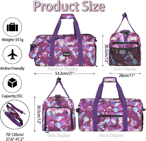 Miniatura 5 de Goloni Bonita bolsa de lona para mujer, bolsa de gimnasio con compartimento para zapatos, bolsa de lona ligera de viaje de fin de semana, bolsa