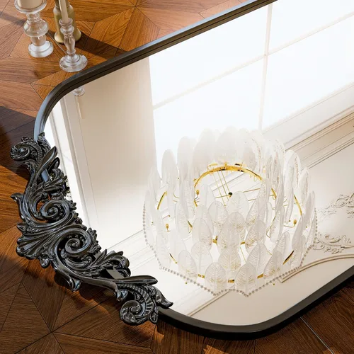 Miniatura 3 de GLSLAND Espejo Vintage - 72" x 44" Espejo de Cuerpo Completo Grande Tallado Arqueado con Marco de Metal Barroco Espejos de Cuerpo Completo para Negro