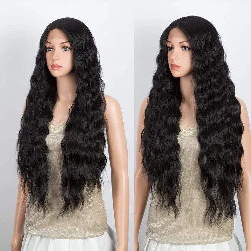Miniatura 3 de Pelucas de encaje frontal de 30 pulgadas, pelucas sintéticas súper largas con cabello de bebé, resistente al calor, 8.47 oz, 6 pulgadas, raya