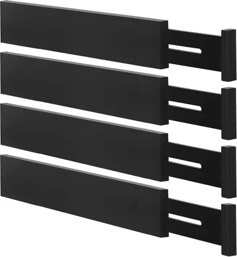 Miniatura 12 de Separadores de cajones de bambú, organizador de cajones de cocina ajustable de 17 a 22 pulgadas para ropa, paquete de 4 separadores de organización