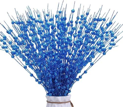 Miniatura 11 de 12 unidades de púas brillantes para árbol de Navidad, tallos de bayas con purpurina dorada, adornos de bayas artificiales, púas y ramas de Navidad