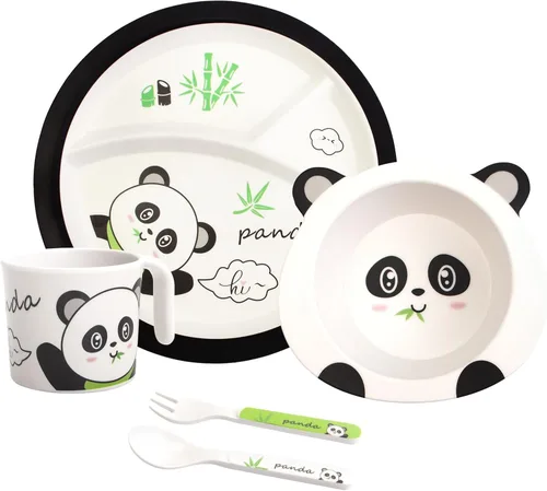 Miniatura 14 de Set de alimentación para niños 5 piezas, juego de vajilla para niños pequeños incluye plato, tazón, taza, tenedor y cuchara, juego de cubiertos