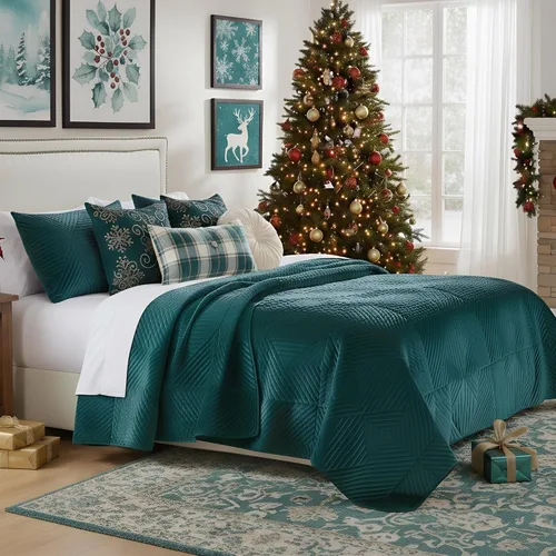 Greenland Home Fashions Juego de edredón de terciopelo finamente cosido, 3 piezas King/Cal King, color verde azulado Riviera Riviera Teal