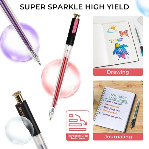 Miniatura 5 de ZSCM Bolígrafos de gel retráctiles con purpurina superbrillante, 12 colores de gran capacidad, bolígrafos de tinta de gel con brillo metálico