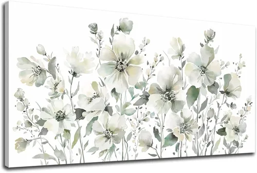 Arte de Pared de Flores Elegantes Cuadros Florales Abstractos Decoración de Pared Pintura en Lienzo Botánico Verde Moderno Floración de Flores