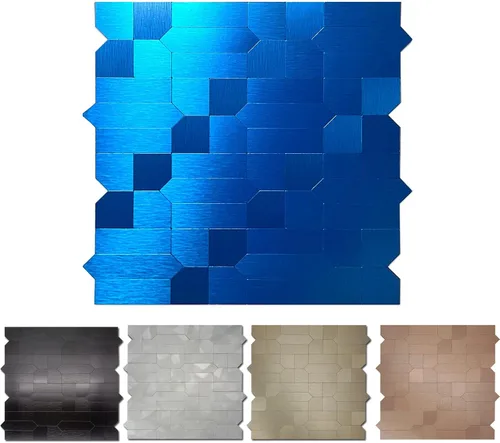 Miniatura 3 de XUANINY 7 hojas de azulejos metálicos para salpicaduras de muro, autoadhesivas, múltiples formas, mosaico de aluminio 3D, adhesivo de pared