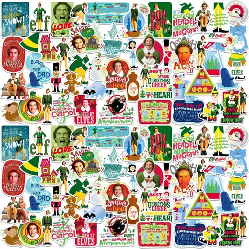 Buddy the Elf - Paquete variado de 100 calcomanías de vinilo grandes de lujo, para laptop, botella de agua, álbumes de recortes, tableta,