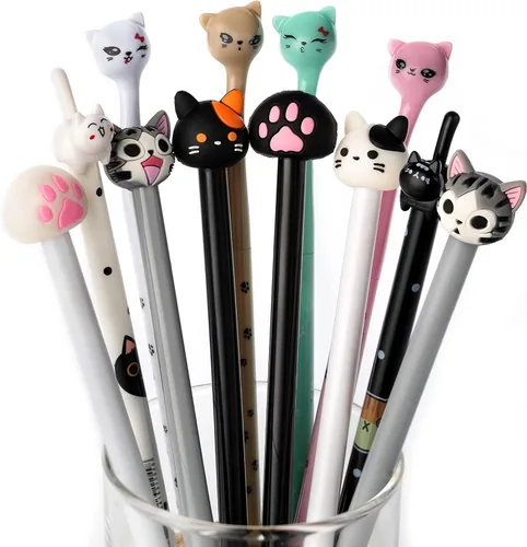 Miniatura 3 de Bolígrafos de gel de gatos lindos, juego de bolígrafos kawaii divertidos, bolígrafos de tinta negra de animales para niños, suministros de oficina