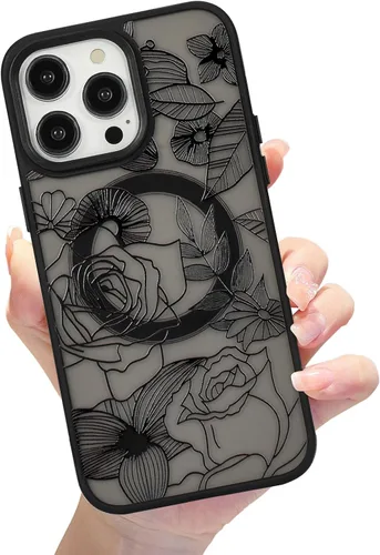 Miniatura 48 de Compatible con el teléfono 13 Pro - Funda magnética mate translúcida, de lujo, a prueba de golpes, magnética y con bonito patrón de flores, carcasa