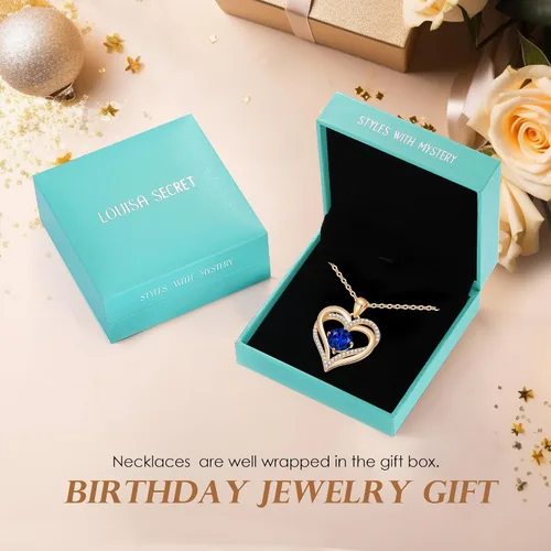 Miniatura 41 de LOUISA SECRET Love Heart Birthstone Necklaces for Women, Birthday Gift for Women, Anniversary Jewelry for Wife Her, 925 Sterling Silver Pendant