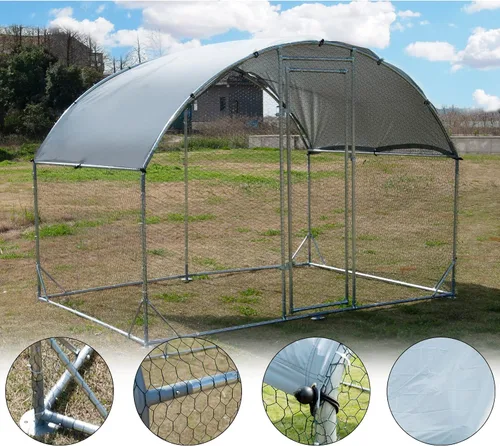 Miniatura 7 de Gallinero de metal grande, jaula para aves de corral galvanizada con forma de cúpula con cubierta impermeable y anti-ultravioleta y puerta