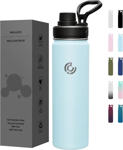 Miniatura 26 de Botella de agua deportiva de 40 onzas, botella de agua aislada con asa, acero inoxidable, simple y moderna, adecuada para viajes, escuela, niño