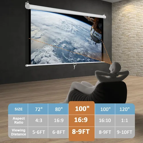 Miniatura 2 de SUPER DEAL 100'' 16:9 HD Pantalla de proyección plegable, no se arruga, portátil, pantalla de películas manual de extracción para cine en casa