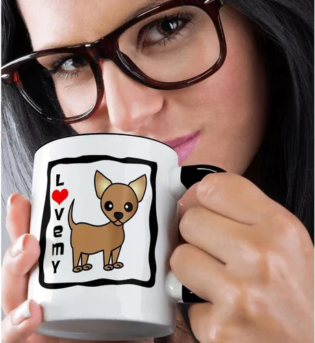 Miniatura 2 de 3dRose mug_12071_4 I Love My Chihuahua Tan - Taza negra de dos tonos, multicolor, 11 onzas