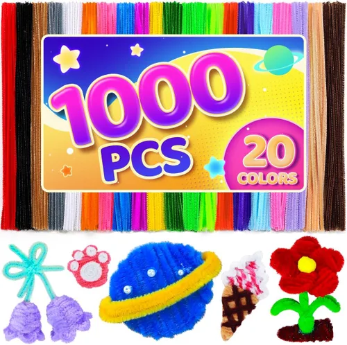 Eppingwin 1000 limpiapipas, limpiadores de tuberías multicolor, suministros de manualidades, tallos de felpilla de 20 colores para proyectos de