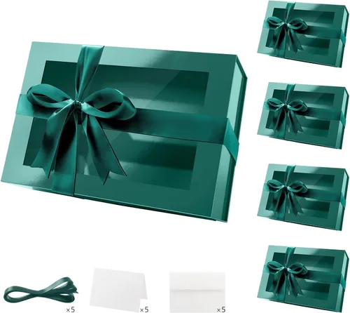 Miniatura 37 de PACKQUEEN 5 cajas de regalo negras grandes con ventanas, 13.5 x 9 x 4.1 pulgadas, cajas de regalo con ventanas transparentes para regalos que