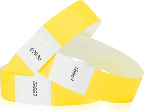Miniatura 10 de 500 pulseras Tyvek verde neón para eventos, diseño a prueba de manipulaciones y color fluorescente que evitan la reutilización, pulseras de grado