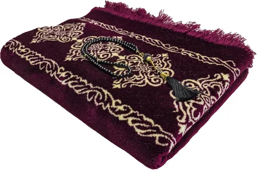 Miniatura 3 de Modefa Alfombra de oración islámica turca, grande y ancha, de terciopelo suave, Janamaz, cómoda alfombra de oración musulmana para hombres y Ciruela