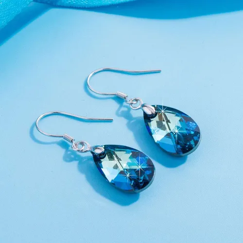 Miniatura 91 de Aretes colgantes de cristal austriaco con forma de lágrima para mujer, joyería hipoalergénica de plata de ley 925