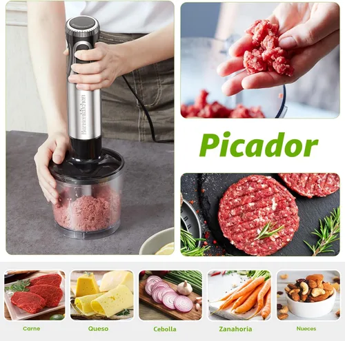 Miniatura 5 de Bonsenkitchen Batidora de inmersión de mano con procesador de alimentos, batidora de mano de 20 velocidades con modo turbo, hoja de acero
