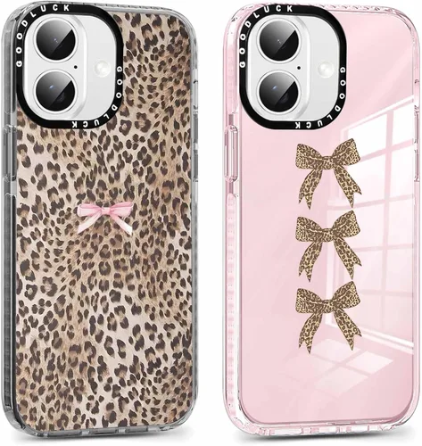 Miniatura 31 de Pack de 2 Fundas con Estampado de Guepardo para Apple iPhone 13 / iPhone 14 de 6.1 Pulgadas, Funda Transparente Linda Coquette con Patrones