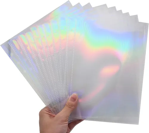 6 agujeros transparentes de PVC con holograma y bolsillos para archivar hojas sueltas, carpeta de documentos, protector de hojas de página de papel
