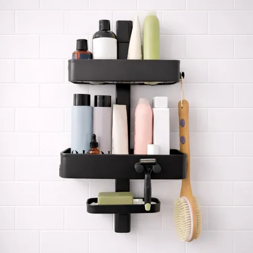 ShowerSMART Organizador de ducha higiénico resistente a la corrosión, organizador de baño colgante con estantes ajustables, bandejas fáciles de