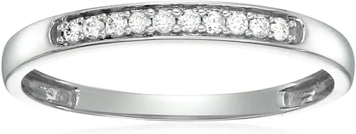 Alianza de boda de diamante de 1/10 quilates para mujer, anillo de boda de oro blanco de 10 quilates con 10 piedras y juego de puntas, tamaño 4.5-10