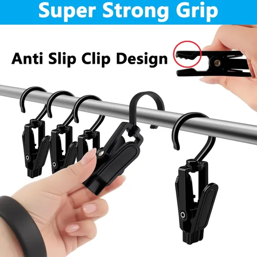 Miniatura 4 de VinBee 20 ganchos de lavandería con clips de plástico superfuerte para el hogar, viajes, ganchos giratorios para colgar en el armario, abrazaderas