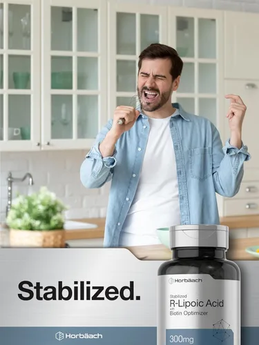 Miniatura 7 de Horbäach Ácido R-lipoico estabilizado de 300 mg 60 cápsulas con optimizador de biotina Sin OMG, sin gluten Suplemento Na-RALA