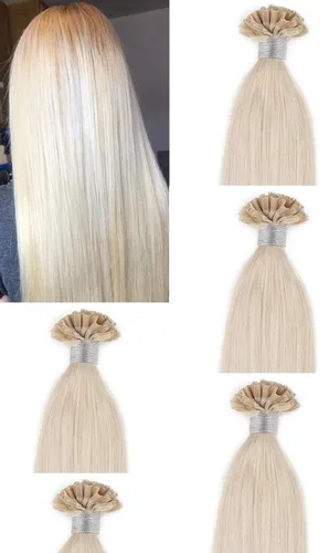 Hair Faux You 18 "Remy recto pre unido queratina U extremidad extensiones de cabello humano 3.53 oz 100 hebras por paquete color #60 rubio blanco