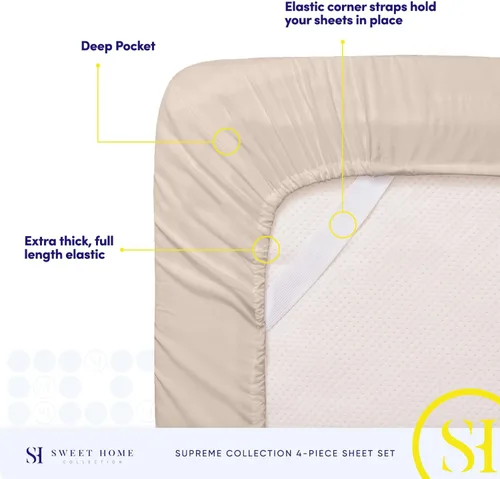 Miniatura 5 de Juego de sábanas suaves de tamaño California king, ropa de cama transpirable y lujosa con correas elásticas integradas para las esquinas, colección