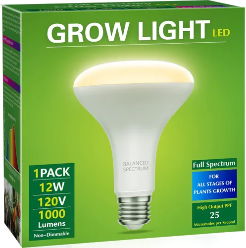 Bombilla de Crecimiento LED Briignite, Bombillas de Crecimiento BR30, Bombilla de Crecimiento de Espectro Completo 12W, Equivalente a 120W,