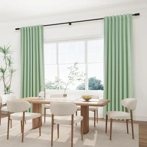 Miniatura 6 de Joywell - 2 cortinas de lino 100% opacas, con jareta/trabillas traseras/cinta para ganchos/anillas con clip, aislamiento térmico y ganchos