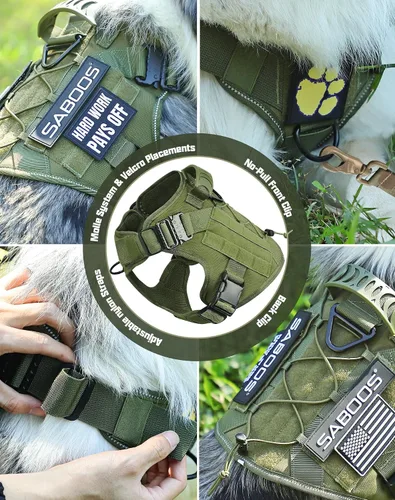 Miniatura 7 de Arnés militar para perro, sin tirones, con asa y Molle, de fácil control, arnés para perro, arnés de entrenamiento para caminar, ajustable, Verde