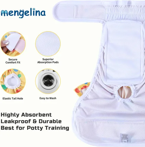 Miniatura 2 de Pañales Lavables para Perras Hembras Paquete de 3 Reutilizables Altamente Absorbentes, Pañales Premium para Cachorros, Pañales Duraderos a Prueba