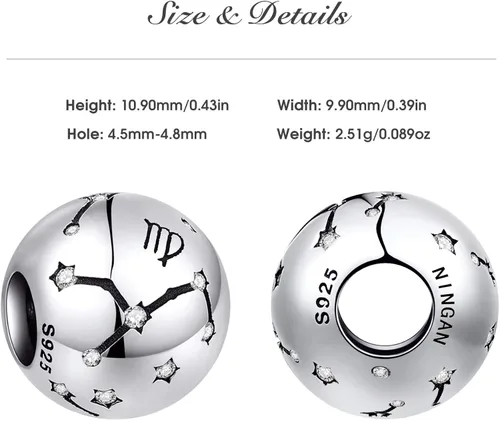 Miniatura 3 de NINGAN Abalorios de cumpleaños con el signo del zodiaco dijes de plata de ley 925 se adaptan a pulseras y collares de mujer regalos de cumpleaños