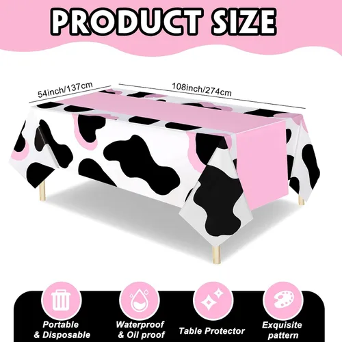 Miniatura 2 de Preboun Mantel de plástico de 3 piezas con diseño de vaca rosa vaquera, diseño de cachemira, desechable, para baby shower, suministros de fiesta