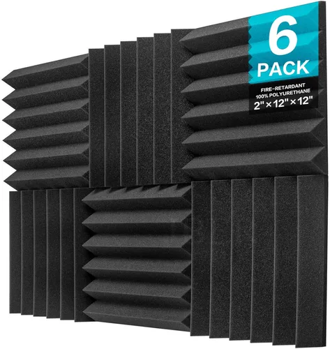 Miniatura 23 de JBER - Paquete de 12 paneles acústicos de espuma para pared de estudio, acolchonados, insonorizados, ignífugos, de 1 x 12 x 12 pulgadas Negro No