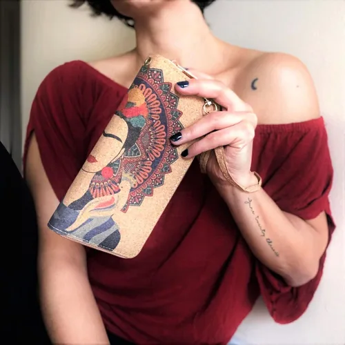 Miniatura 2 de Soul Living Creations Frida Kahlo Cork Vegan Wristlet Wallet Mexican Art Design